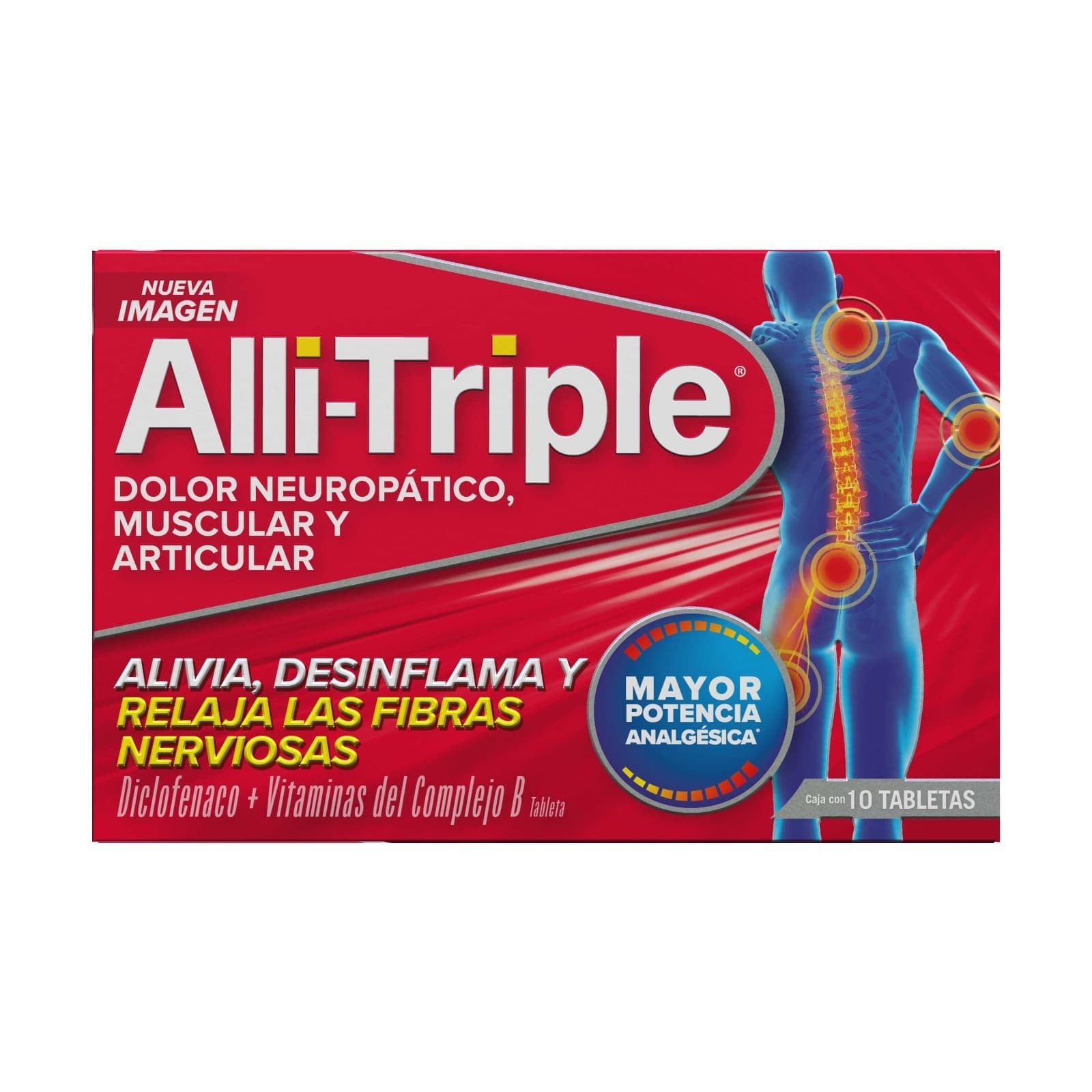 Alli-Triple diclofenaco + vitaminas del complejo B, 10 tabletas