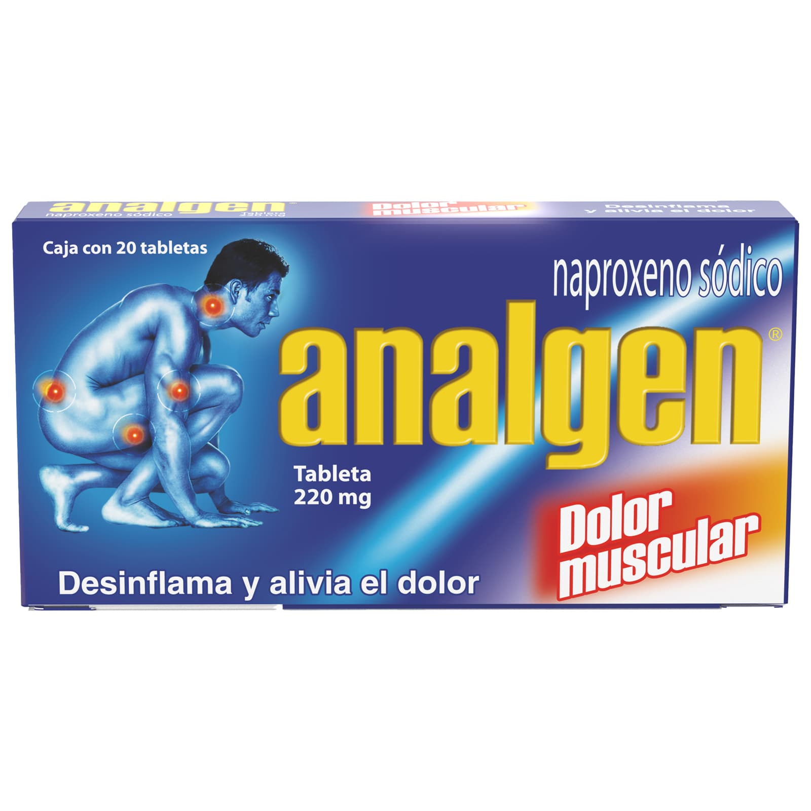 Analgen Dolor Muscular 220 mg, caja con 20 tabletas